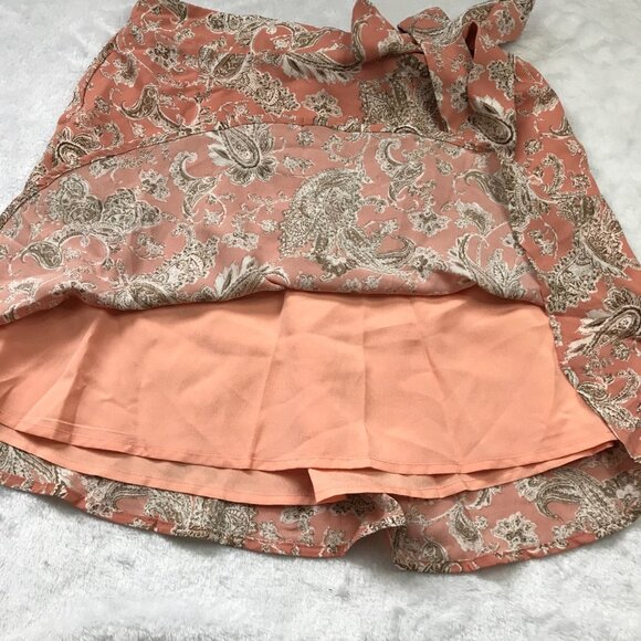 Paper Crane Paisley Skirt Women's Small Peach, Neutral Lined Tie Elastic Waist - Picture 8 of 10